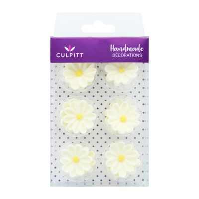 Culpitt Sugar Daisies, Delightful Sugar Decorations for Easter Cakes and Cupcakes, White Daisy Toppers- Pack of 12