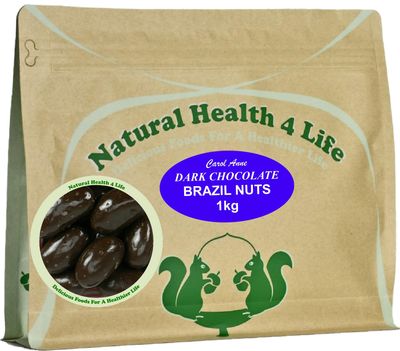 Natural Health 4 Life Carol Anne Confectionery Dark Chocolate Brazil Nuts 1kg - Chocolate Covered Brazil Nuts in Resealable Pouch, 7.6g Protein/100g, Snack for Parties, Baking, Events (Pack of 1)