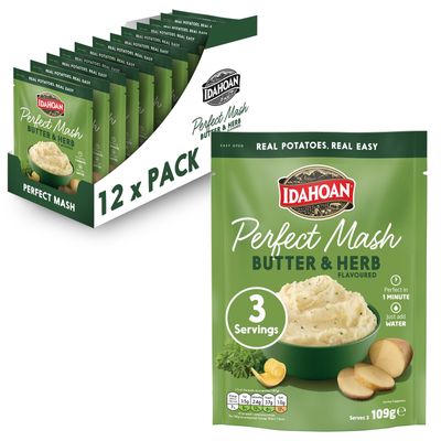 Idahoan Mashed Potato Butter &amp; Herb 109g, Instant Mash Potatoes (Pack of 12)