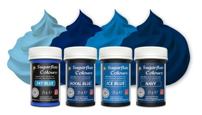 Sugarflair Blue Food Colouring Paste Set 4x 25g - Concentrated Paste Food Dye for Cake Decorating, Fondant, Buttercream, Cake Batter and More - Vegan, Kosher, Bake-Stable