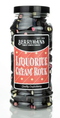 Original Liquorice Cream Rock Retro Sweets Gift Jar By Berrymans Sweet Shop - Classic Sweets, Traditional Taste.