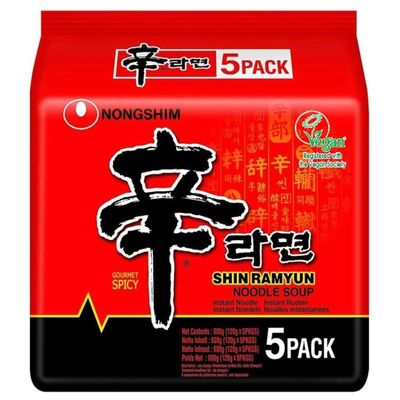 Nongshim Shin Ramyun Spicy Instant Noodle, 5 Packs [HALAL]