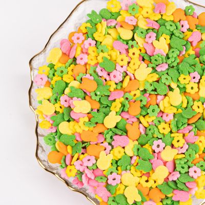 Twisweet Bunny &amp; Petal Sprinkles 250g, Edible Yellow Green Pink Orange Sugar Sprinkles for Cake Decorating, Mix Baking Candy, Cupcake Topper Cookies Ice Cream Cake Decorations, Easter Party Supplies