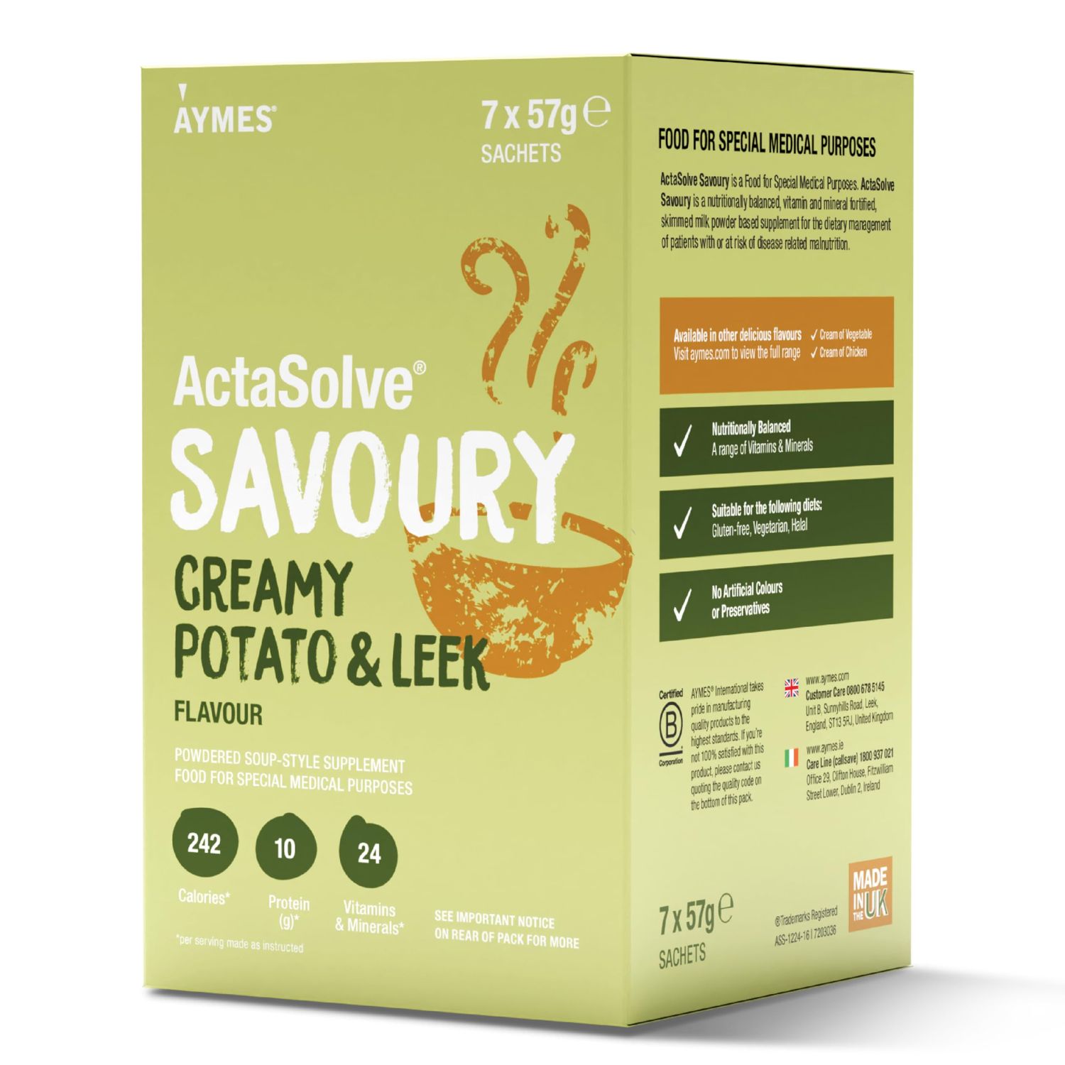 AYMES - ActaSolve Savoury - 7 Servings - Creamy Potato &amp; Leek - Soup-Style Nutritional Powder - Gluten Free - Suitable for Adults and Children Aged 3+