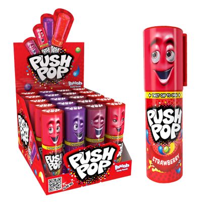 Push Pop Lollipops (Pack of 20 Lollipop Sweets Bulk) Twist Cap and Clip, Tasty Kids Sweets for Party Bags, Strawberry, Blackcurrant &amp; Cola Lollies - Halal Candy