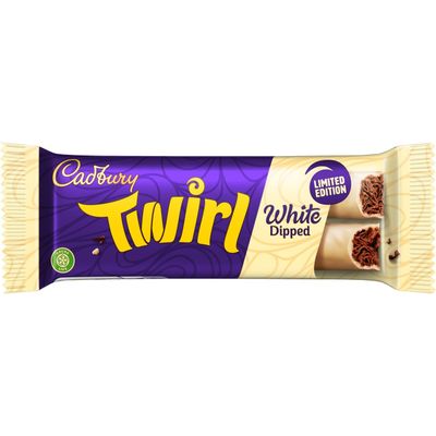 Cadbury Limited Edition White Chocolate Dipped Twirl Bars, Irresistible &amp; Smooth, Twin Bars, 43 g
