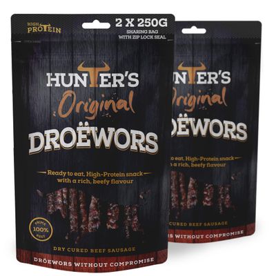 Hunters Droewors - Original Beef Sticks, Droewors, High Protein, Low carb, Thin Sticks of Authentic Beef Droewors, Convenient Snack - Original Beef Sticks, Droewors - 500g