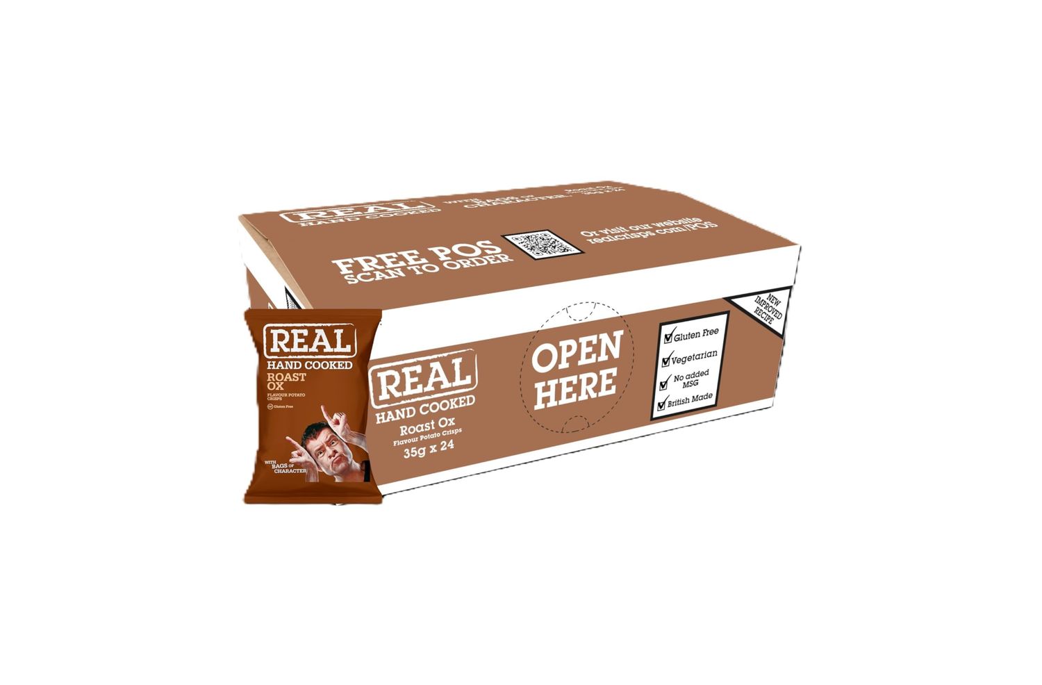 REAL Handcooked Crisps Roast Ox - 24 x 35g Gourmet Crispy Potato Snack Packs