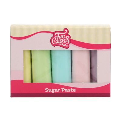 FunCakes Fondant multipack pastel colors: easy to use, smooth, flexible, soft and pliable, perfect for cake decorating, halal, kosher and gluten free. 5 colors, 5 x 100 g