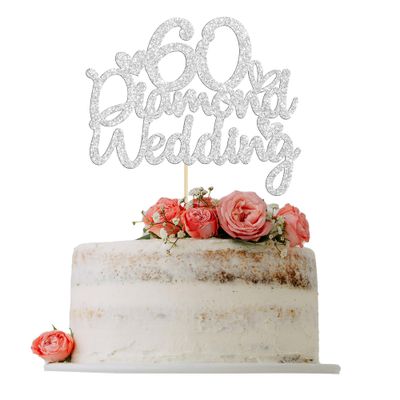 Gyufise 1Pcs 60th Wedding Anniversary Cake Toppers with Heart Silver Glitter 60th Diamond Wedding Anniversary Heart Cake Decoration for Celebration Party Supplies Gyufise 1Pcs 60th Wedding Anniversary Cake Toppers with Heart Silver Glitter 60th Diamond Wedding Anniversary Heart Cake Decoration for Celebration Party Supplies
