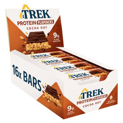 Trek High Protein Flapjack Cocoa Oat, 50 g - Gluten Free Bars - Healthy Snack Bars - Plant Based Protein - Vegan Bars (Pack of 16 Bars) L0572375-P107199021-M107199013
