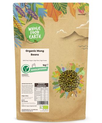 Wholefood Earth Organic Mung Beans 1kg GMO Free Vegan High Fibre High Protein Certified Organic