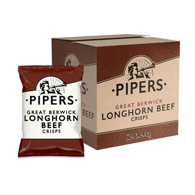 Pipers Crisps New Flavour Berwick Longhorn Beef Full Case Gluten Free, 40 g (Pack of 24)