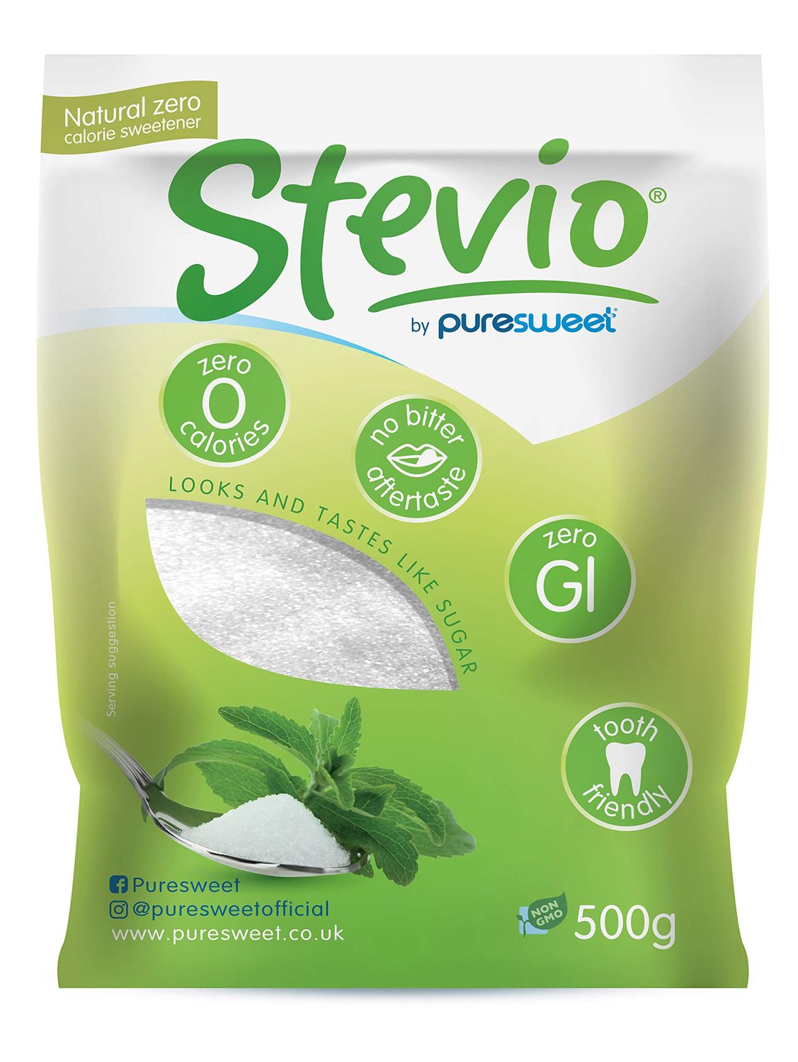 Stevio® Premium Stevia Sweetener 500g, Tastes Like Sugar, Diabetic &amp; Keto Friendly, No Bitter Aftertaste, Spoon for Spoon, (Resealable and Recyclable Pouch)