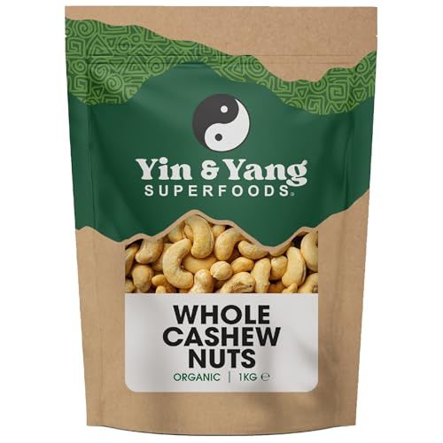 Organic Cashew Nuts 1kg Whole, Raw, 100% Natural, by Yin &amp; Yang Superfoods. Premium Quality, Source of Fibre &amp; Protein, Vegan, Contains Antioxidants, Certified Organic