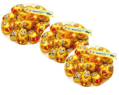3 Packs of Foiled Solid Milk Chocolate Chicks in net - Easter Egg Hunt Pack for Kids - 300g