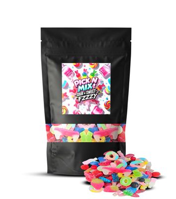 SKVDNTRADE8 Pick and Mix Sweets 500g Bag 20+ Fizzy Gummy Retro Sour Candy Selection Resealable Bulk Sweets Gift Bag Letterbox Friendly Sweet Hamper Kids Adults Treats(Assorted Pick &amp; Mix)