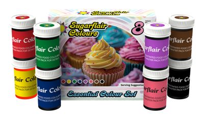 Sugarflair Essentials Food Colouring Paste Set 8x 25g - Vibrant Concentrated Paste for Cake Decorating, Sugar Paste, Buttercream, Royal Icing, Macarons - Bake-Stable, Vegan, Kosher