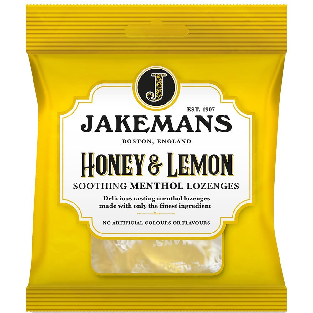 Jakemans Honey &amp; Lemon 73g - Pack of 12 - Soothing Menthol Lozenges - Suitable for Vegetarians, Yellow