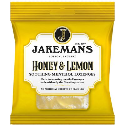 Jakemans Honey &amp; Lemon 73g - Pack of 12 - Soothing Menthol Lozenges - Suitable for Vegetarians, Yellow