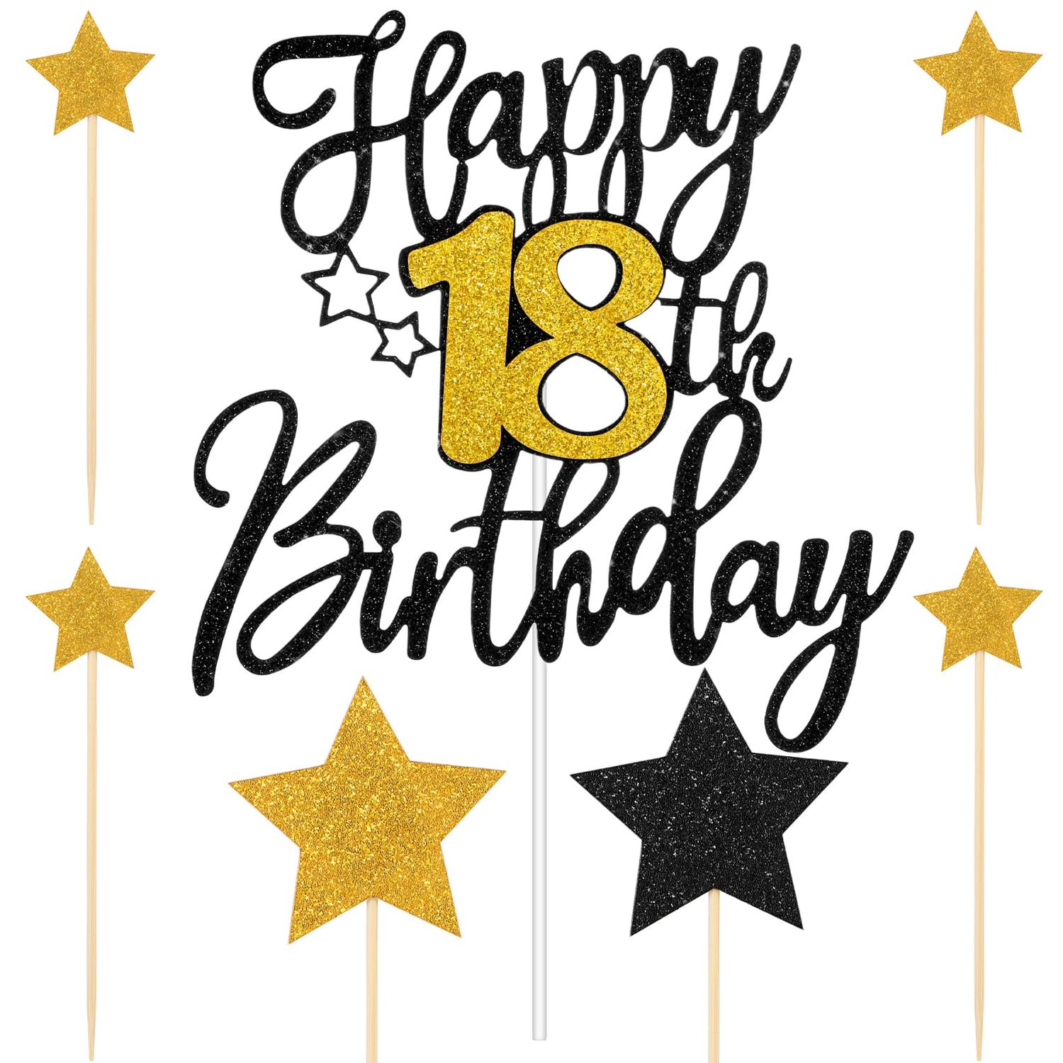 Happy 18th Birthday Cake Topper Black and Gold 18th Cake Topper Glitter Cheers to 18 Years Birthday Cake Pick 18th Birthday Celebrating Cake Decoration Happy 18th Birthday Party Cake Decorations