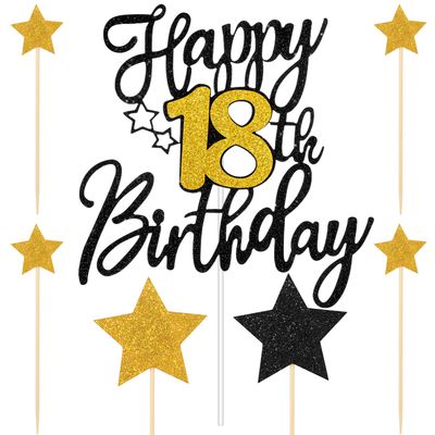Happy 18th Birthday Cake Topper Black and Gold 18th Cake Topper Glitter Cheers to 18 Years Birthday Cake Pick 18th Birthday Celebrating Cake Decoration Happy 18th Birthday Party Cake Decorations