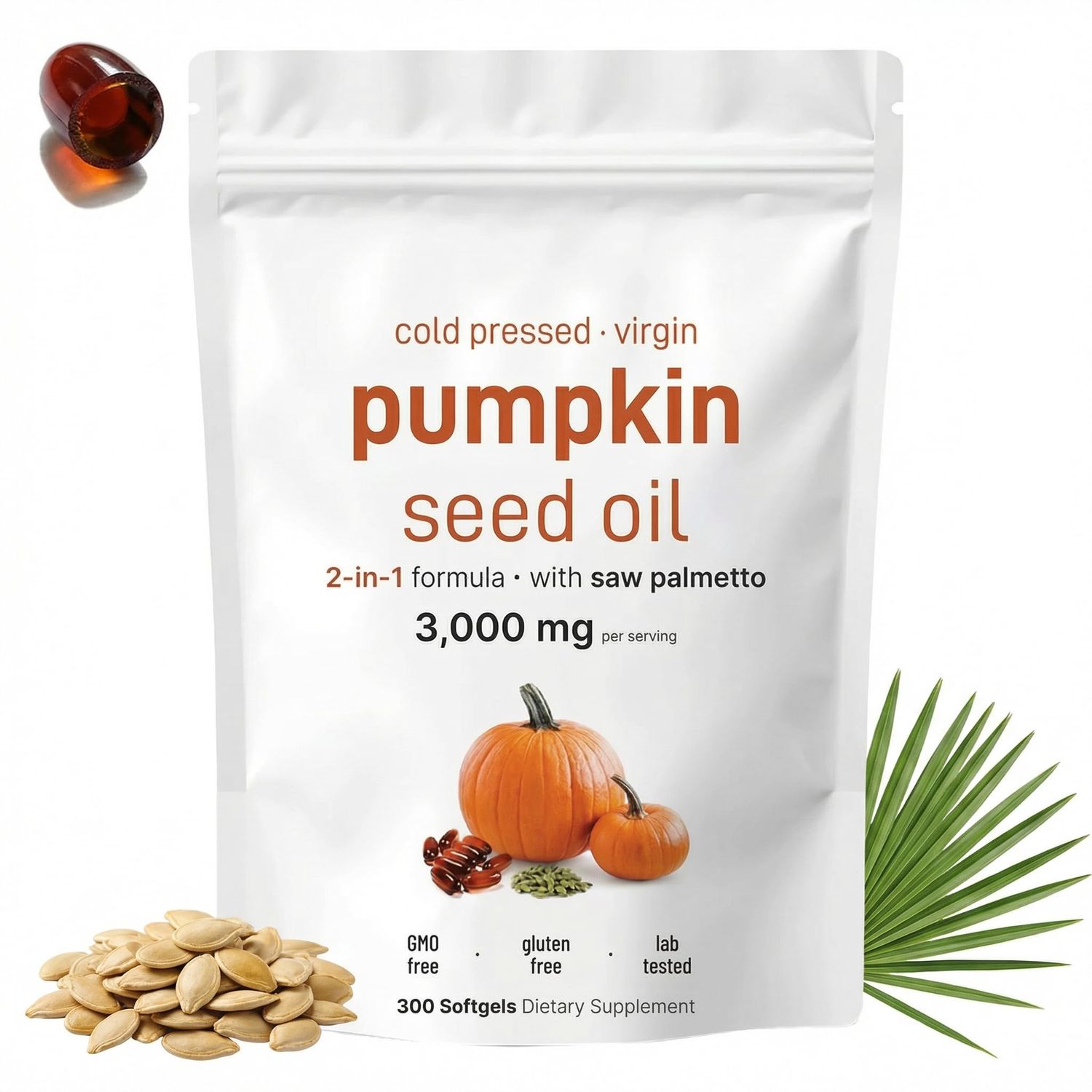 Pumpkin Seed Oil Capsules, 300 Softgels Cold Pressed Pumpkins Seed Oil for Hair Growth - Essential Fatty Acids &amp; Zinc,Non-GMO, Gluten Free