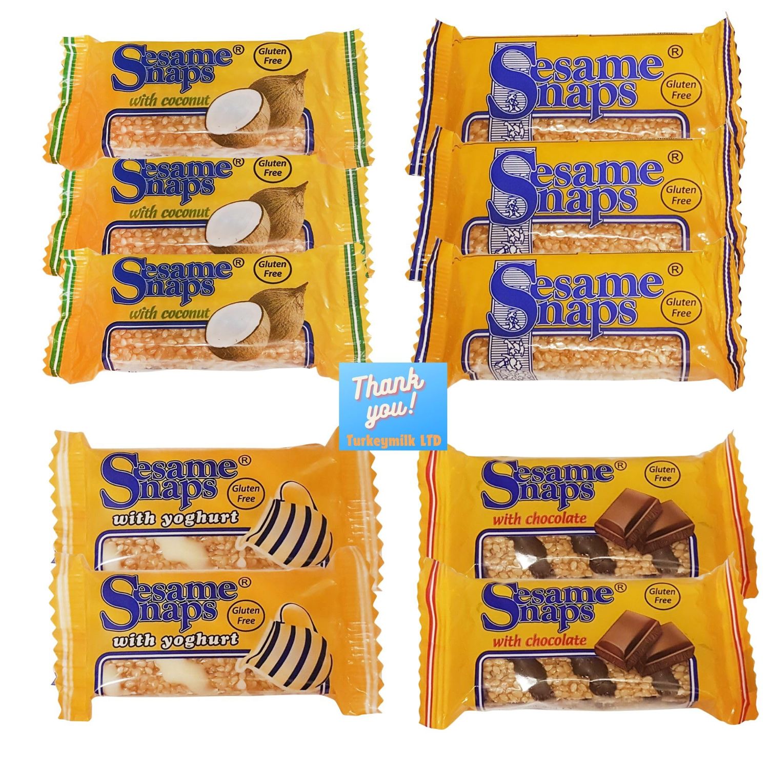 Sesame Seed Snack Bundle, 10 Packs, Sesame Snap Chocolate, Yoghurt, Original and Coconut
