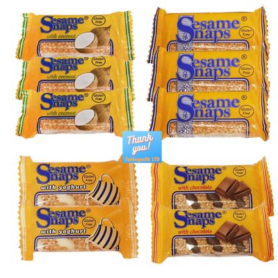 Sesame Seed Snack Bundle, 10 Packs, Sesame Snap Chocolate, Yoghurt, Original and Coconut