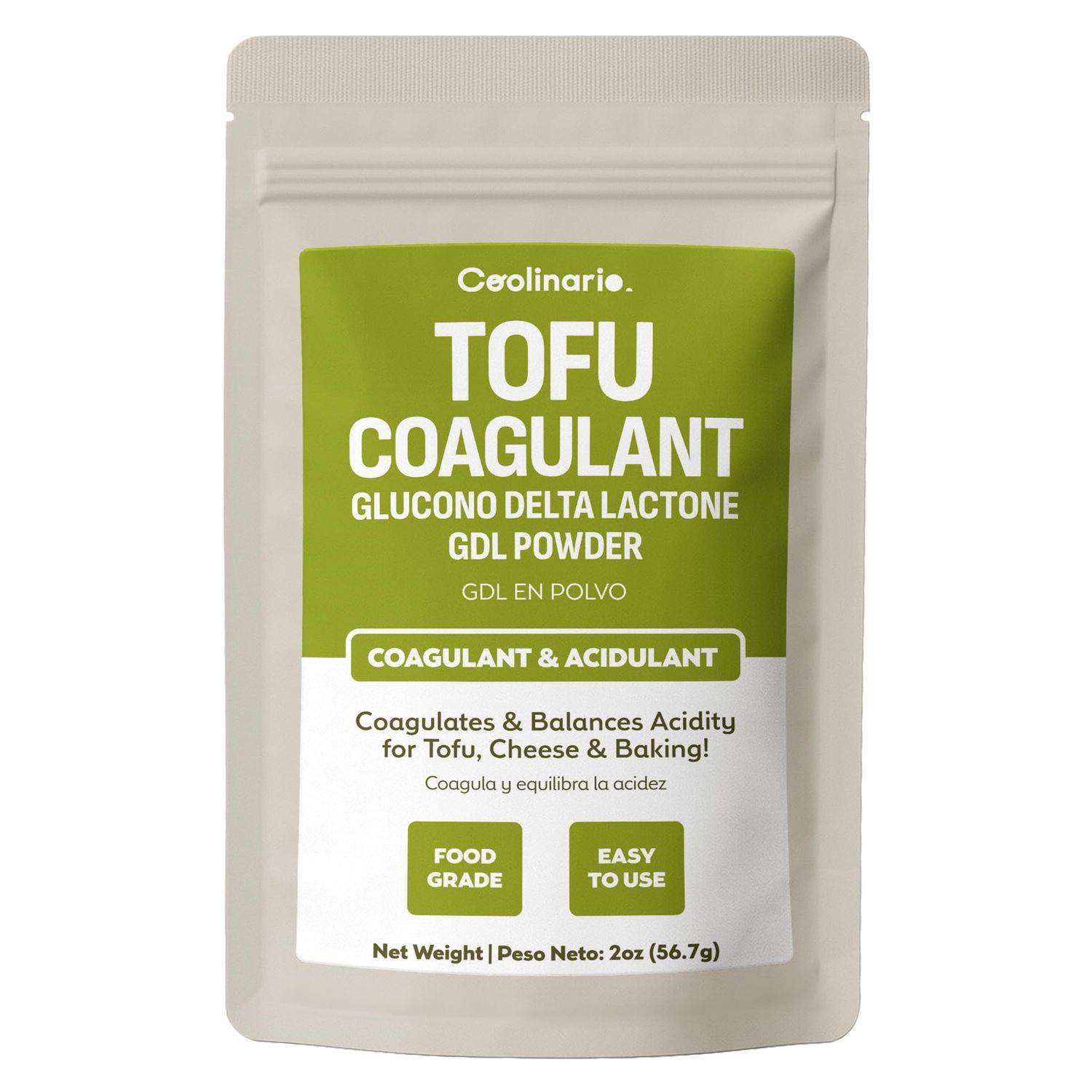 Coolinario Glucono Delta Lactone - GDL Tofu Coagulant (56 g) Mild Acidulant &amp; Coagulant for Tofu, Cheese &amp; Baking Gentle Sweet-Tart Flavor Perfect for Molecular Gastronomy &amp; Food Preservation
