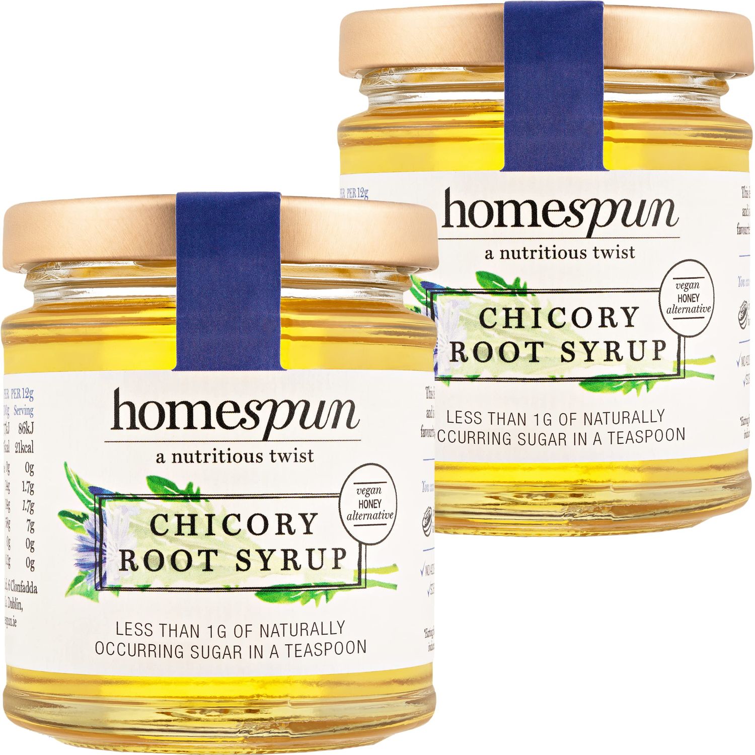 Homespun Chicory Root Syrup - Keto &amp; Low Carb Sweetener - Low Sugar, Vegan Honey - High in Prebiotic Fibre - Diabetic Friendly, Low GI Natural Sweetener - Plant Based - 2x 200g Glass Jars