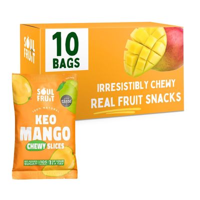 Soul Fruit - Dried Mango - No Added Sugar - 100% Dried Fruit Snack - High in Fibre - Low Calorie Snacks - Healthy Snacks for Adults &amp; Kids - Lunchbox snacks - Gluten Free 10 x 30g