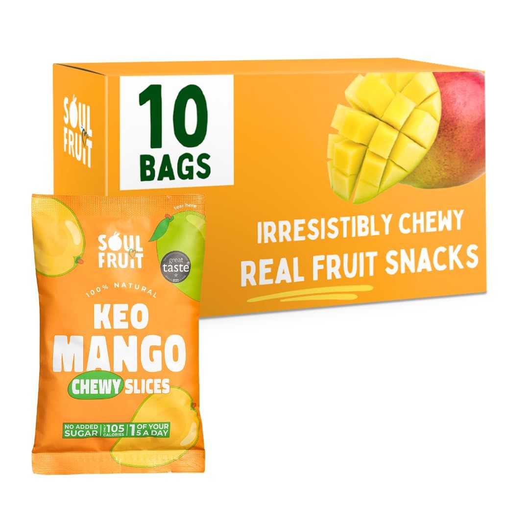 Soul Fruit - Dried Mango - No Added Sugar - 100% Dried Fruit Snack - High in Fibre - Low Calorie Snacks - Healthy Snacks for Adults &amp; Kids - Lunchbox snacks - Gluten Free 10 x 30g