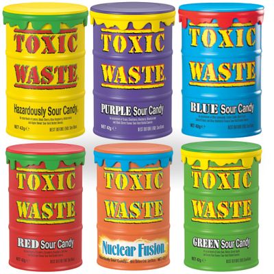 Toxic Sour Candy Sweets Drum Selection - All 6 Drums Including New Blue Drum. New Flavours, Lemonade, Cotton Candy, Concord Grape - Multipack of 6 x 42g