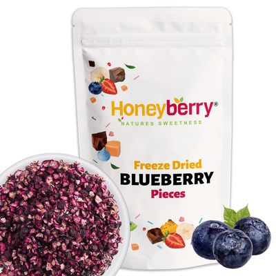 Freeze Dried Blueberry Pieces 100g - Freeze Dried Fruit Bits - Natural Healthy Dry Blueberries for Baking, Cake Decorations, Smoothie, Yoghurt or Ice Creams Topping - Dehydrated Fresh Blueberry Pieces