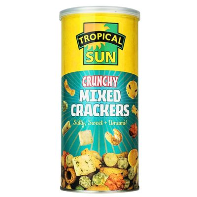 Tropical Sun Crunchy Mixed Crackers (Salty, Sweet + Umami!), 150g (Pack of 1) Vegan Snack, Crunchy Crackers for Dips, Salads, Sandwiches, Parties, No Artificial Additives