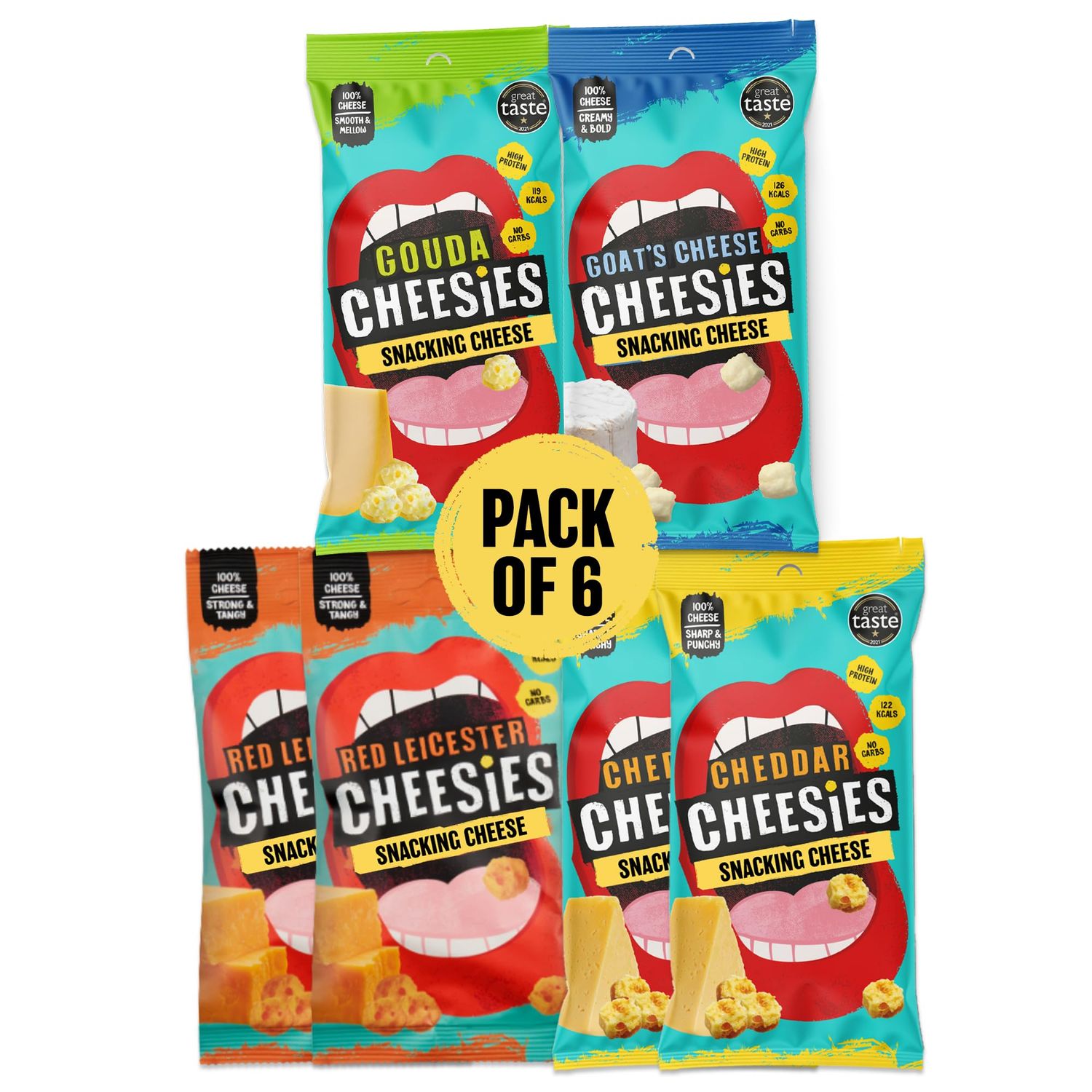 CHEESIES Crunchy Snacking Cheese Keto Snack Variety Pack 100% Cheese Sugar Free, Gluten Free, No Carb High Protein and Vegetarian Crunchy, Baked and Tasty Multipack (20 g (Pack of 6))