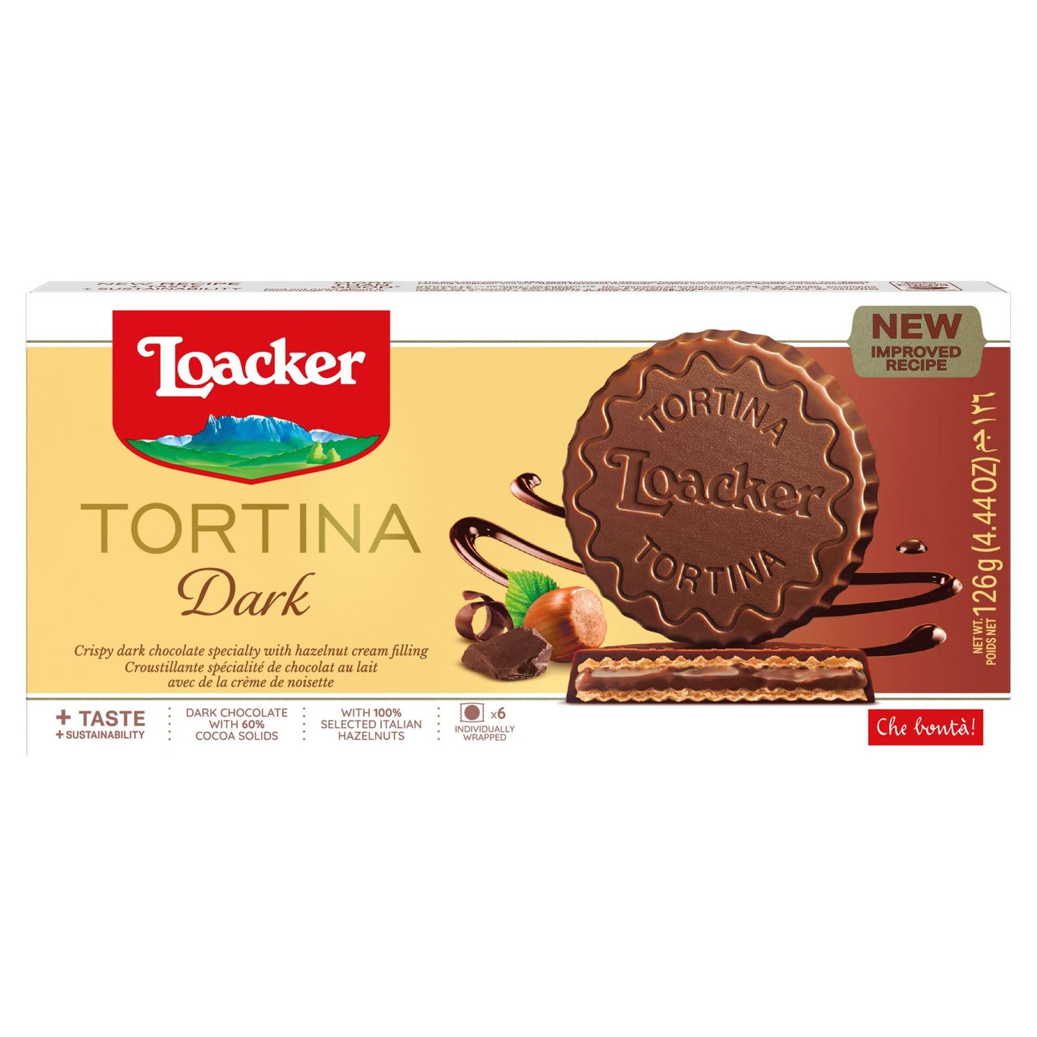 Loacker Tortina Biscuits, Dark Chocolate Hazelnut Flavour, Box of Chocolate Biscuits, Classic Italian Biscuits, All Natural Ingredients, 125g