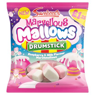 Swizzels Marvellous Mallows, Drumstick Raspberry &amp; Milk Flavour Marshmallows, 125g Single Bag Marshmallow Sweets (£1.25 PMP)