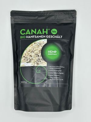 Canah® Organic Hemp Seed Raw Shelled (Hulled) Hearts 1000 g - Vegan, High in Protein, Fiber, Omega 3 &amp; Omega 6, Amino Acids, Vitamins and Minerals, Certified Kosher + Free Bonus Recipes