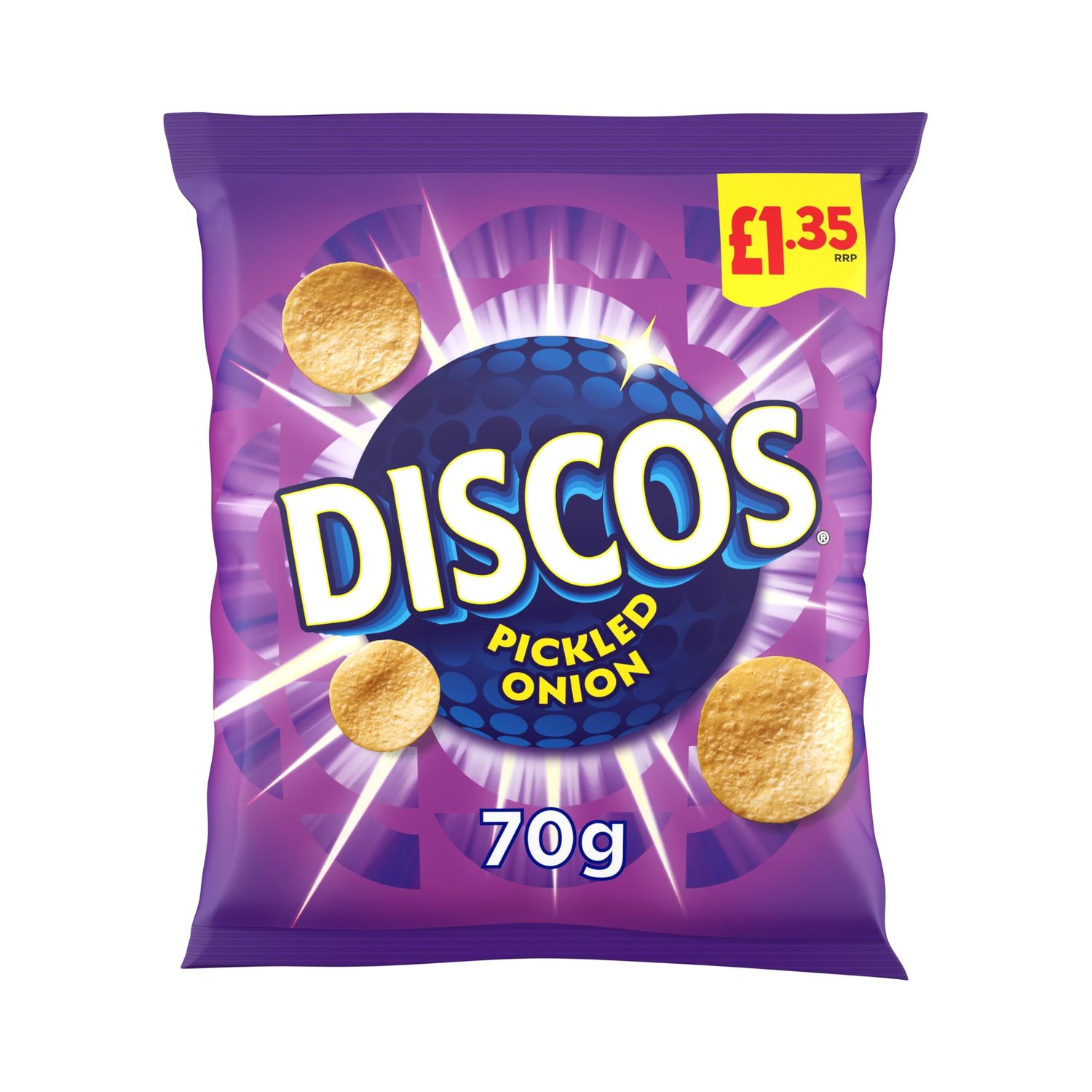 Discos Pickled Onion Crisps 16 x 70g - Tangy, Crunchy Potato Snacks - Perfect for Sharing &amp; Parties - Classic British Crisps Flavor in Convenient Ready-to-Eat Packs
