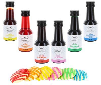 Culpitt Food Colours, 6 Pack, Made in UK, Red, Blue, Green, Pink, Orange, Yellow, Liquid for Baking, Cooking, and Cake Decorating, 228 ml, 1.37 kg