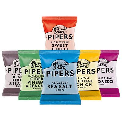 Pipers Crisps Mixed Variety Snack Box (24 x 40g Pack) - Salted, Salt &amp; Vinegar, Cheese &amp; Onion, Sweet Chilli, Black Pepper, Jalapeño