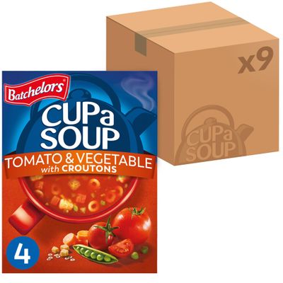 Batchelors Cup a Soup Tomato &amp; Vegetable Instant Soup, 4 Sachets Per 104 g Box (Total 9 Boxes = 36 Sachets)