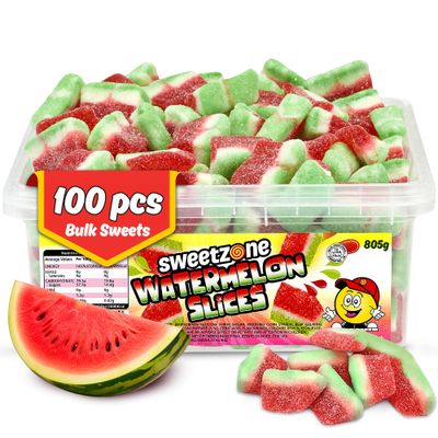 Sweetzone Fizzy Watermelon Slices Halal Chewy Sweets, Soft Fruity Gummies, Gummy Sweets, Sweet Sour Retro Bulk Sweet Box, Party Tubs, Watermelon Flavour Sweeties, 800g, For Kids, Candy Lovers