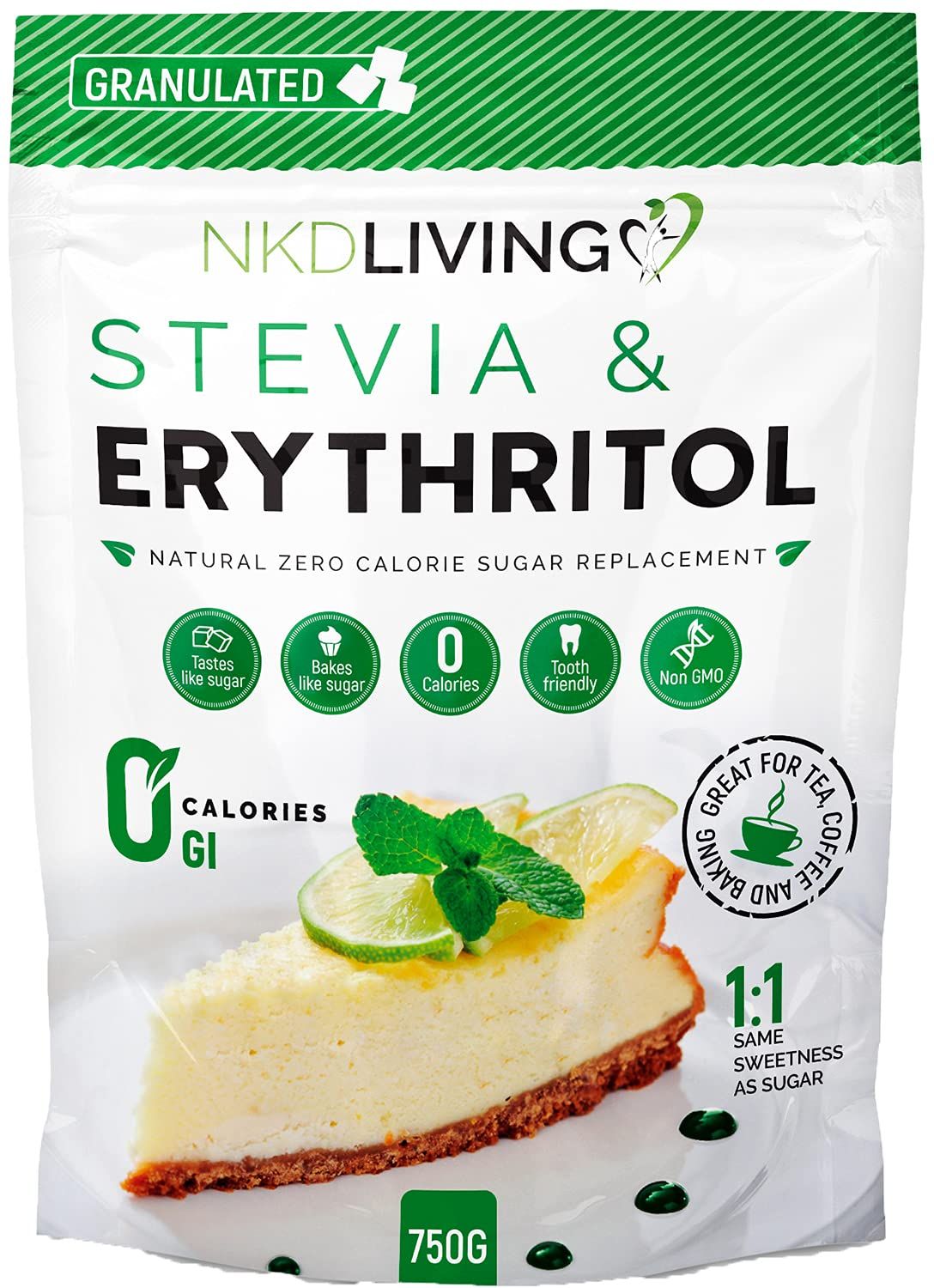 NKD Living Stevia &amp; Erythritol (1:1) Same Sweetness as Sugar, Natural Zero Calorie Sugar Replacement 750g