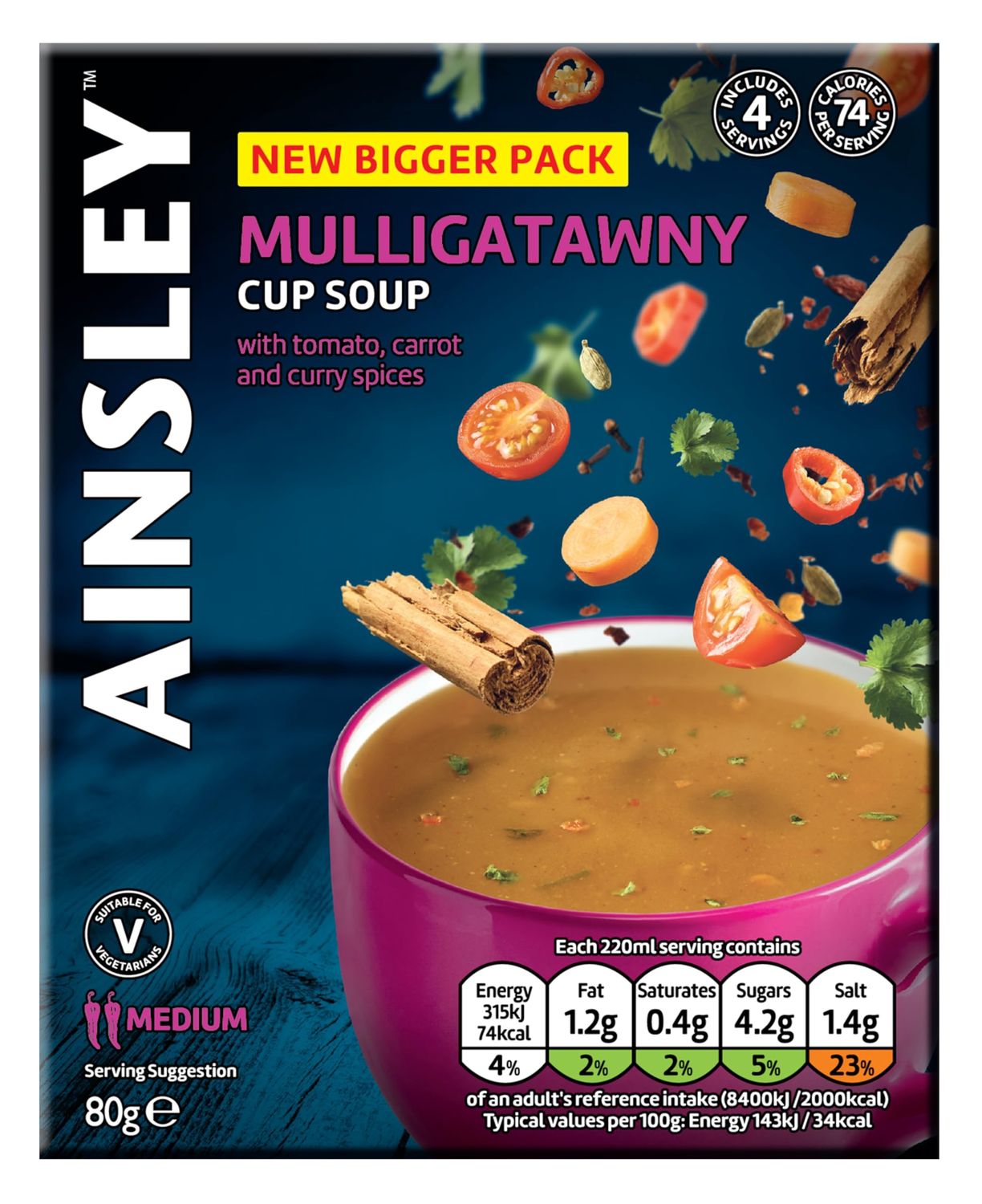 Ainsley Harriott Mulligatawny Cup Soup, Quick &amp; Convenient Instant Soup, Bulk Pack Multipack; Pack of 8 x 4 Servings