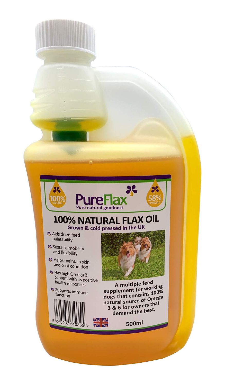 Pureflax 500ml 100% Flaxseed Oil Natural UK Grown and Pressed Very High in Omega 3, 6, 9, and Vitamin E Rich Supplement