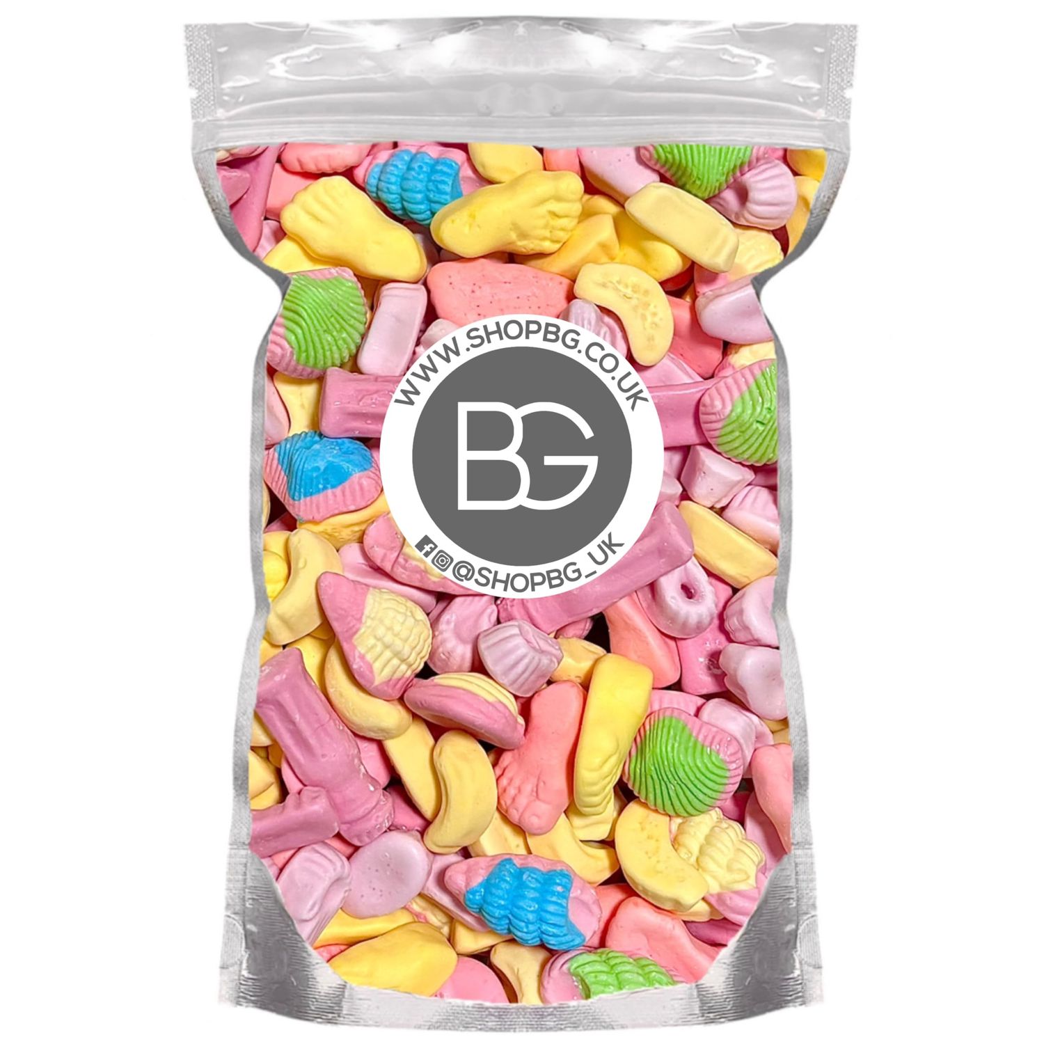 BG Quality Pick &amp; Mix Sweets - Soft Foam Jelly Gummy Mix Shrimps Bananas Shells Milkshakes Feet Sweeties 500g Pouch