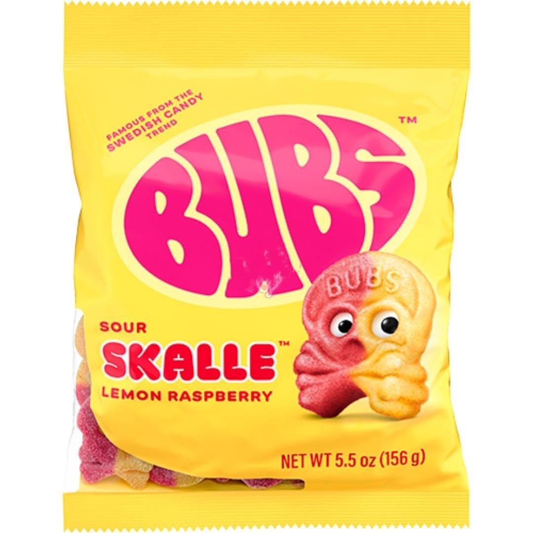 BUBS Sour Skulls Fruity Lemon Raspberry Gluten free vegen Swedish Sweets Candy 156g